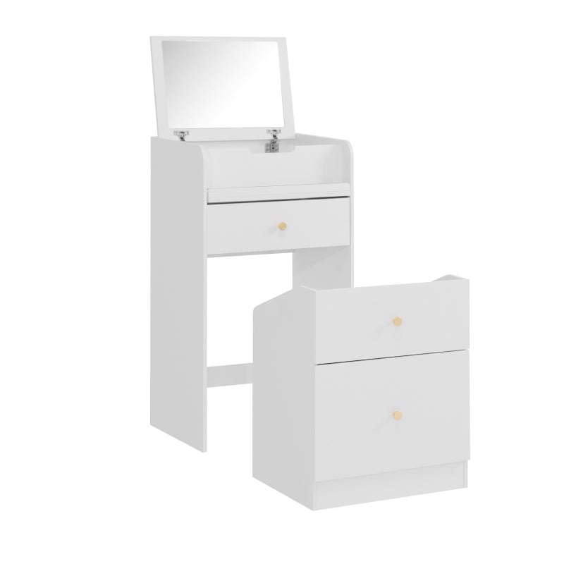 Compact Modern White Vanity Desk, Mirror & Chair for Bedroom