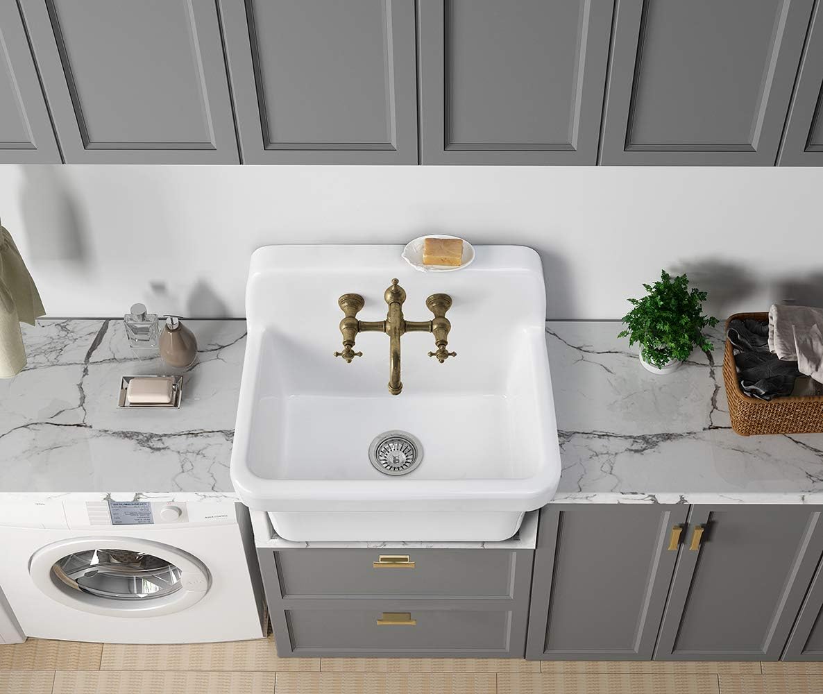 ELLAI Farmhouse Wall-Mount Utility Laundry Sink, High-Back