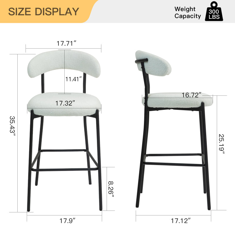 Cozy Teddy Fabric Counter Stool, Kitchen Island, Black Base