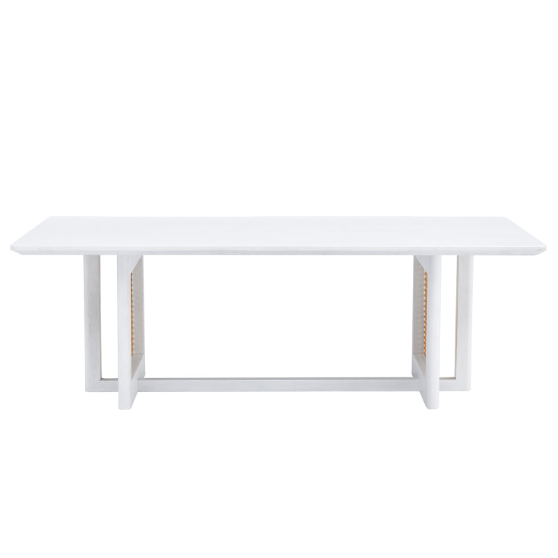 Asian-Style White Solid Wood Coffee Table, Faux Rattan Legs