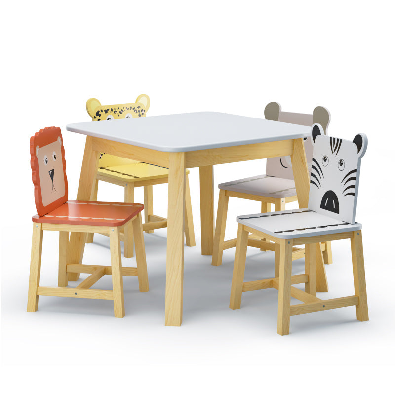 Playful Playroom Kids Table & 4 Animal Chairs, Spacious Top