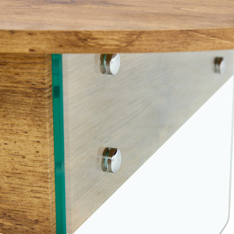 Natural Oval Coffee Table, Living Room, Glass Sides, Drawers
