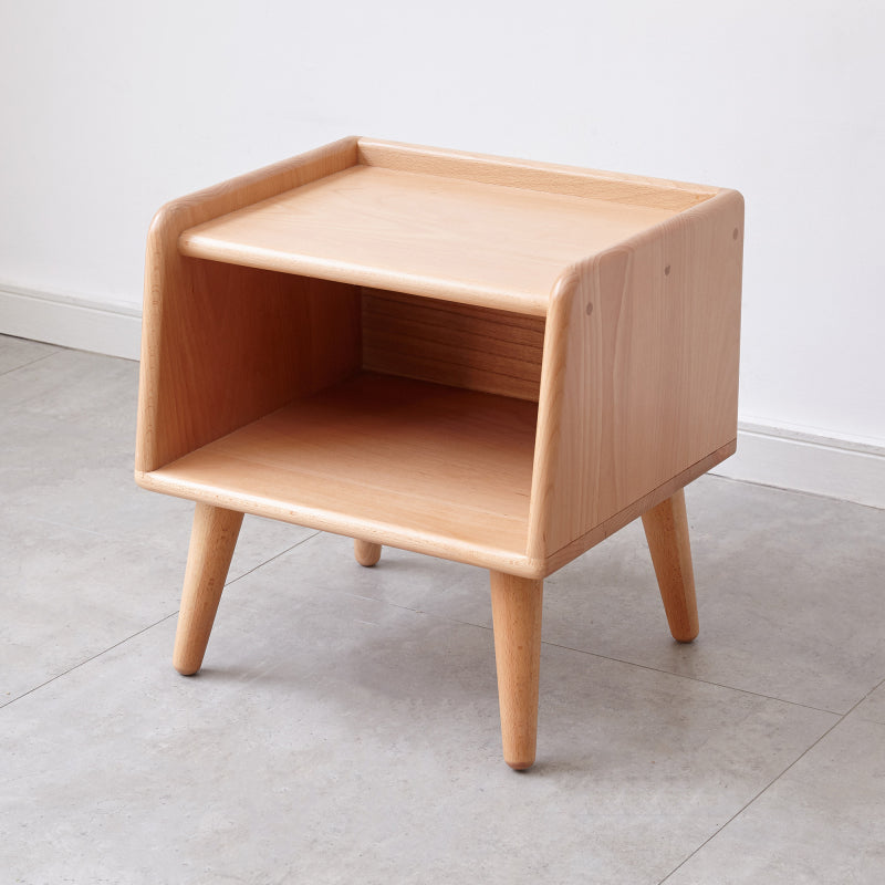 Nordic Solid Beech Nightstand, Compact Bedroom Storage