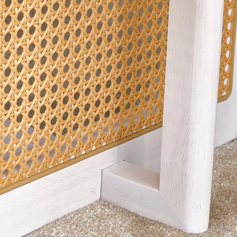 Asian-Style White Solid Wood Coffee Table, Faux Rattan Legs