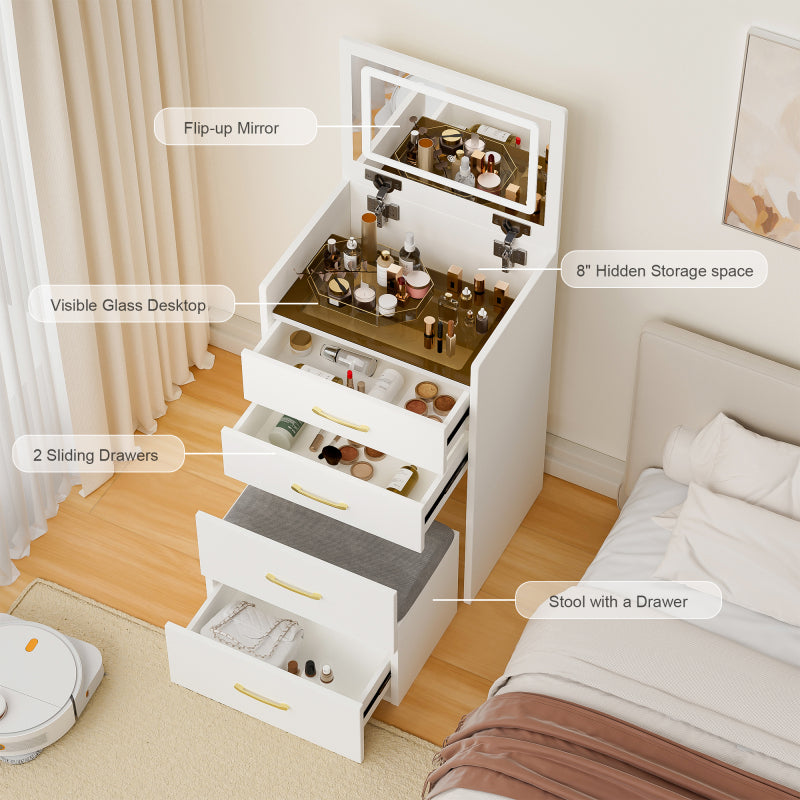 Compact Makeup Vanity for Bedroom with Lift-Top Mirror