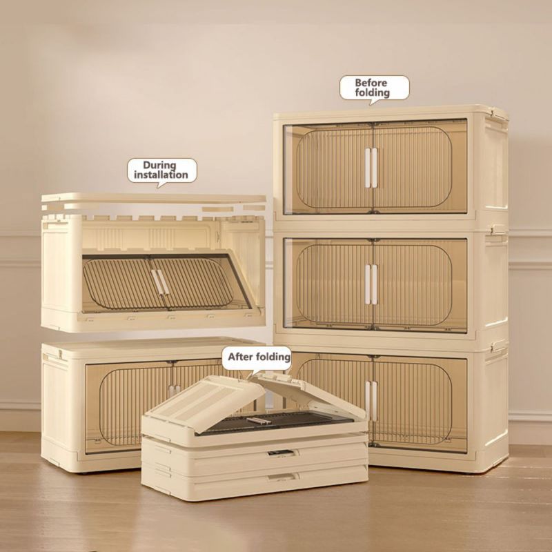 Modern Folding Closet Cabinet with Wheels, 3-Tier