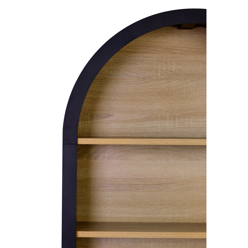 Mid-Century Tall Arched Bookcase with Door for Living Room