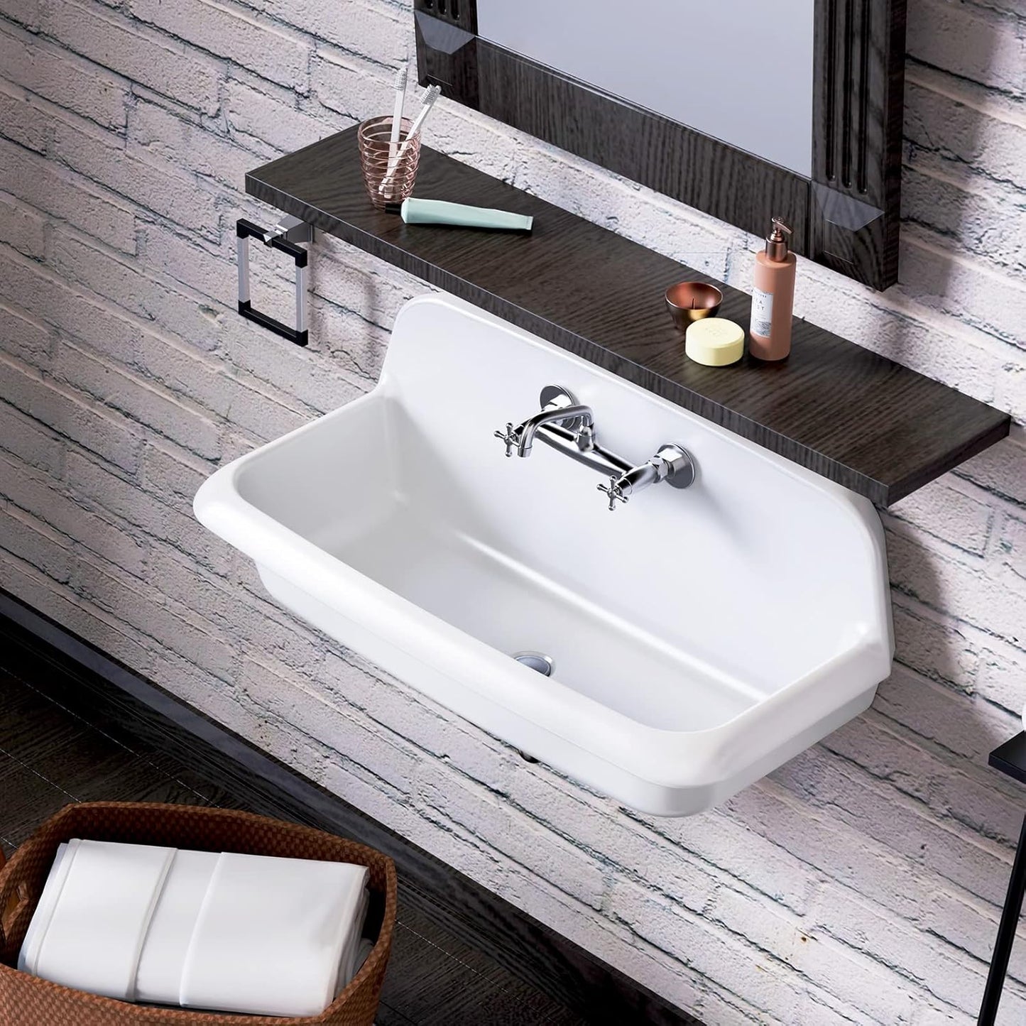 ELLAI Farmhouse Wall-Mount Laundry Sink, 36-Inch High-Back