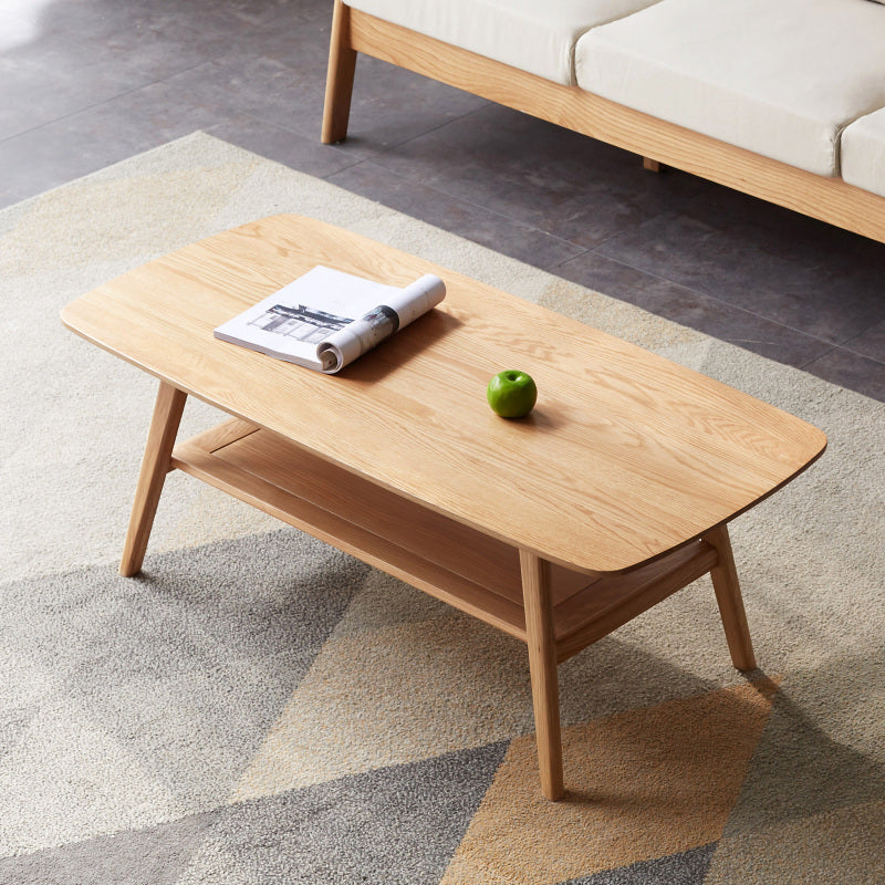 Minimalist Coffee Table for Living Room, Solid Wood Shelf