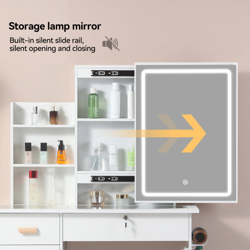 Modern Bedroom Vanity with Smart LED Mirror & Drawers