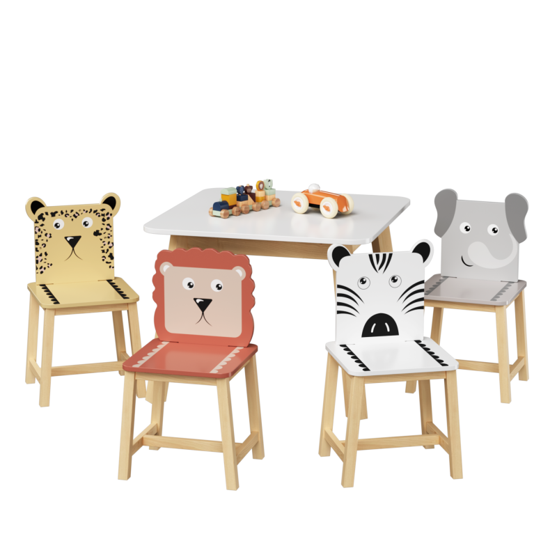 Playful Playroom Kids Table & 4 Animal Chairs, Spacious Top