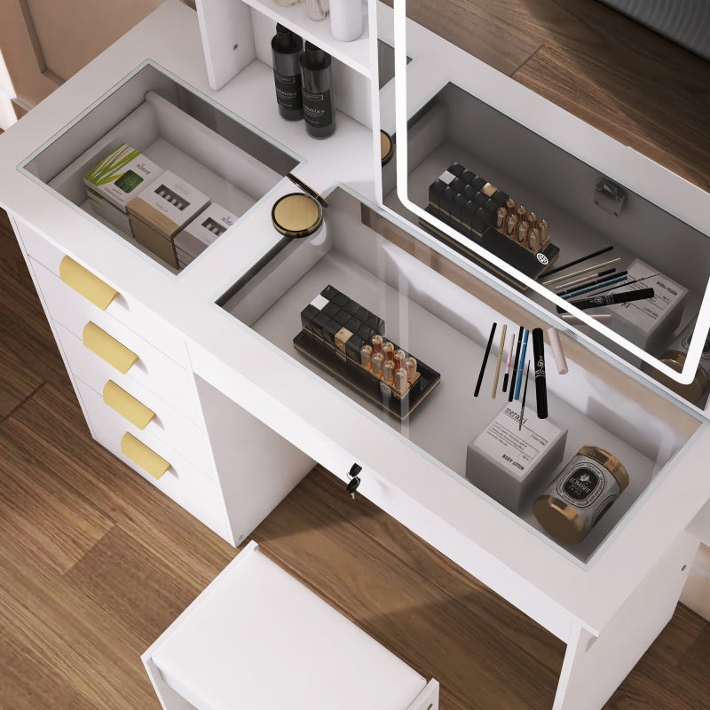 Modern Bedroom Vanity with Smart LED Mirror & Drawers
