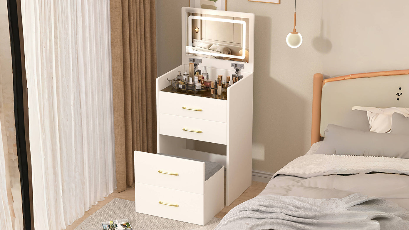 Compact Makeup Vanity for Bedroom with Lift-Top Mirror