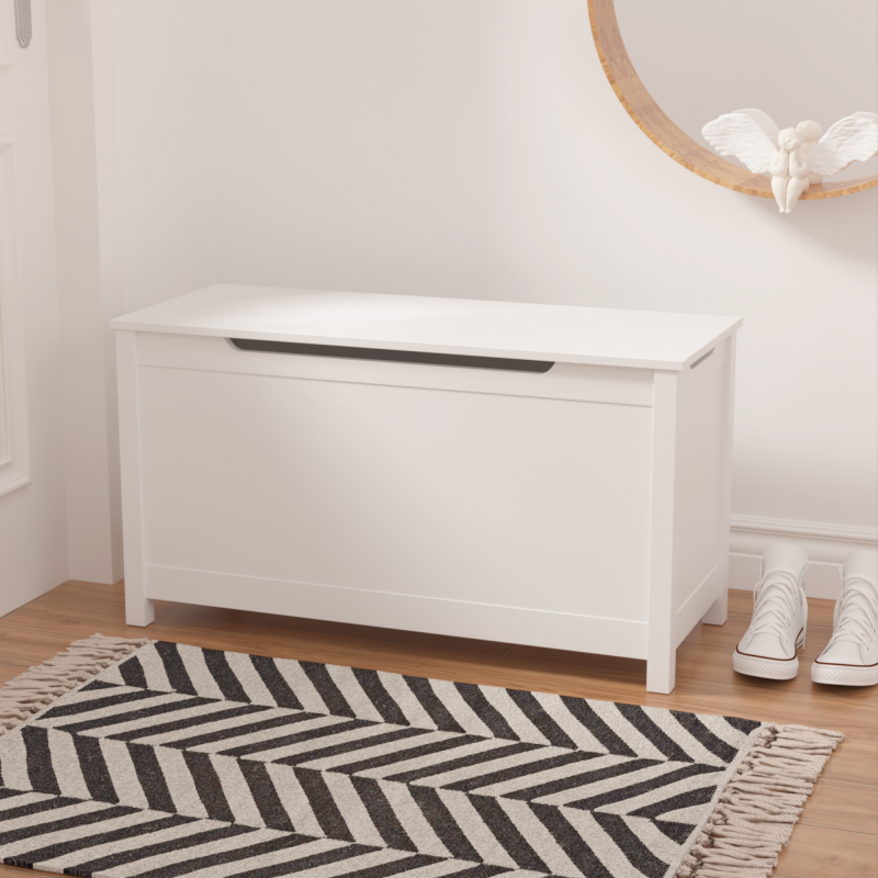 White Kids' Toy Box for Playroom with Safety Hinged Lid