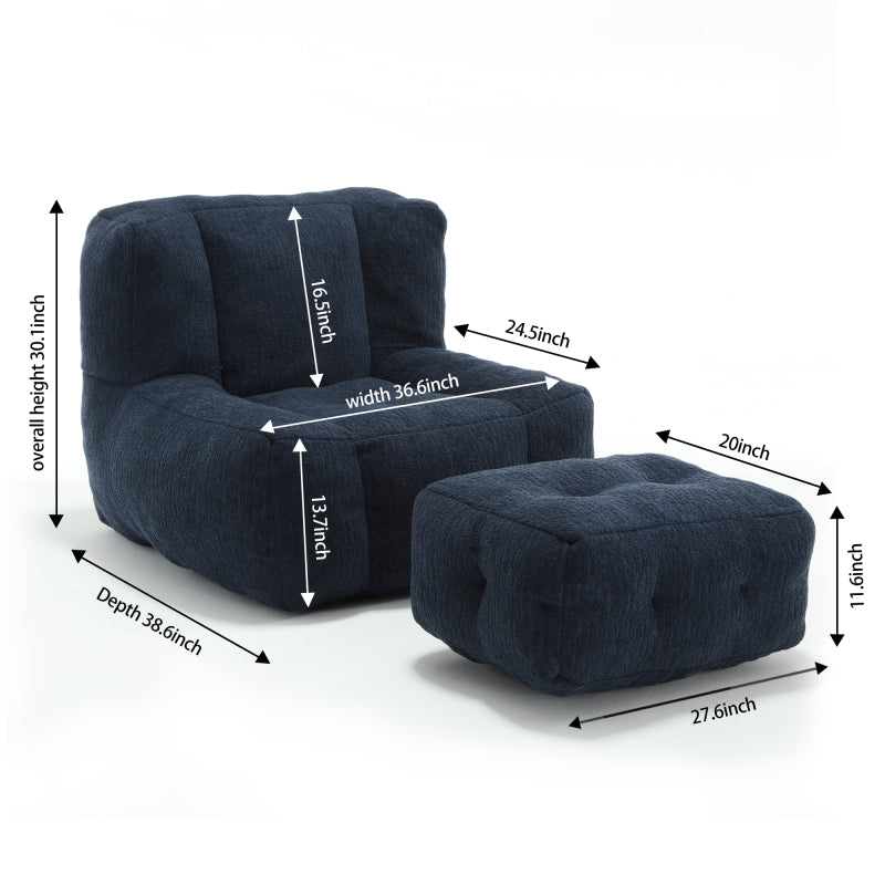 Modern Plush Bean Bag Chair for Living Room with Ottoman