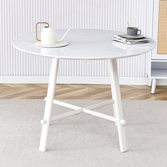 Modern Round Dining Table, Dining Room, 42-Inch White Top