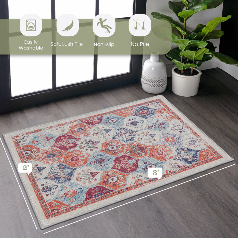 NAAR MAVAL Cream Area Rug for Living Room, Washable 5x8