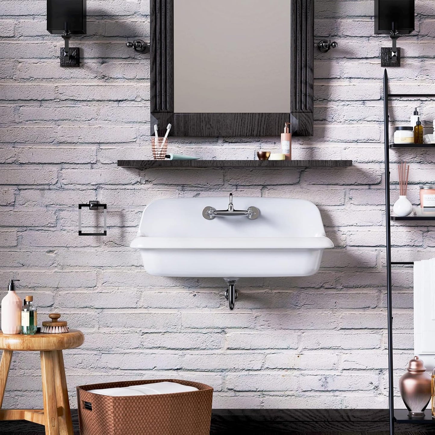 ELLAI Farmhouse Wall-Mount Laundry Sink, 36-Inch High-Back