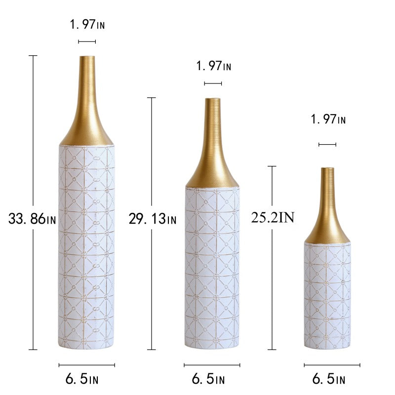 Modern Floor Vase Trio for Living Room, Tall White Metal