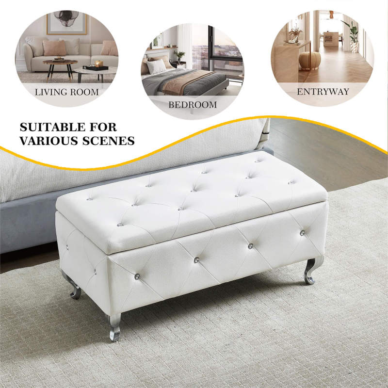 Glam Storage Ottoman Bench for End of Bed, Crystal-Tufted