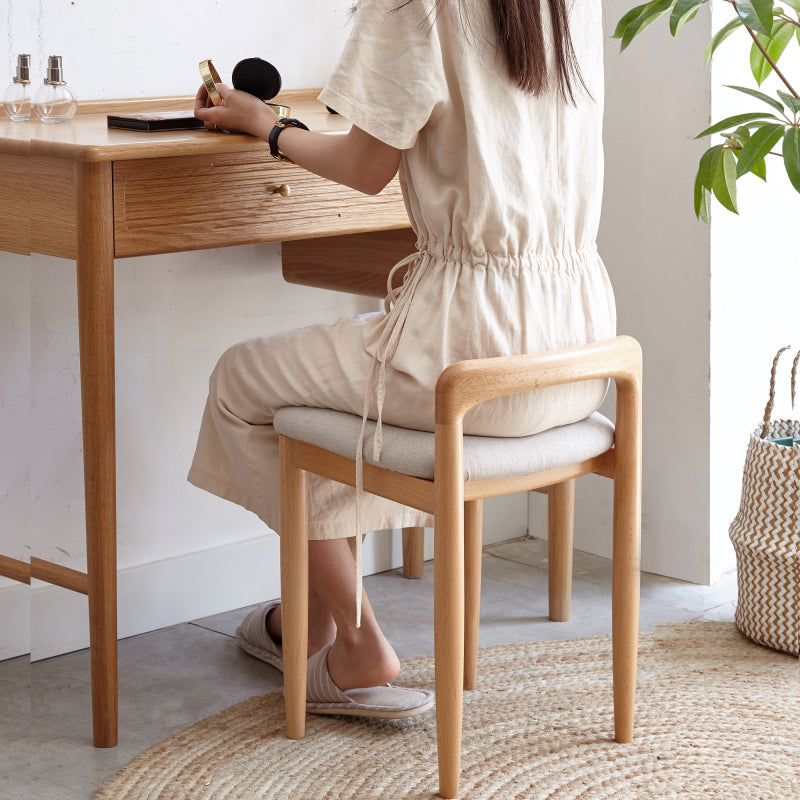 Natural Solid Beech Wood Vanity Stool for Bedroom & Dining