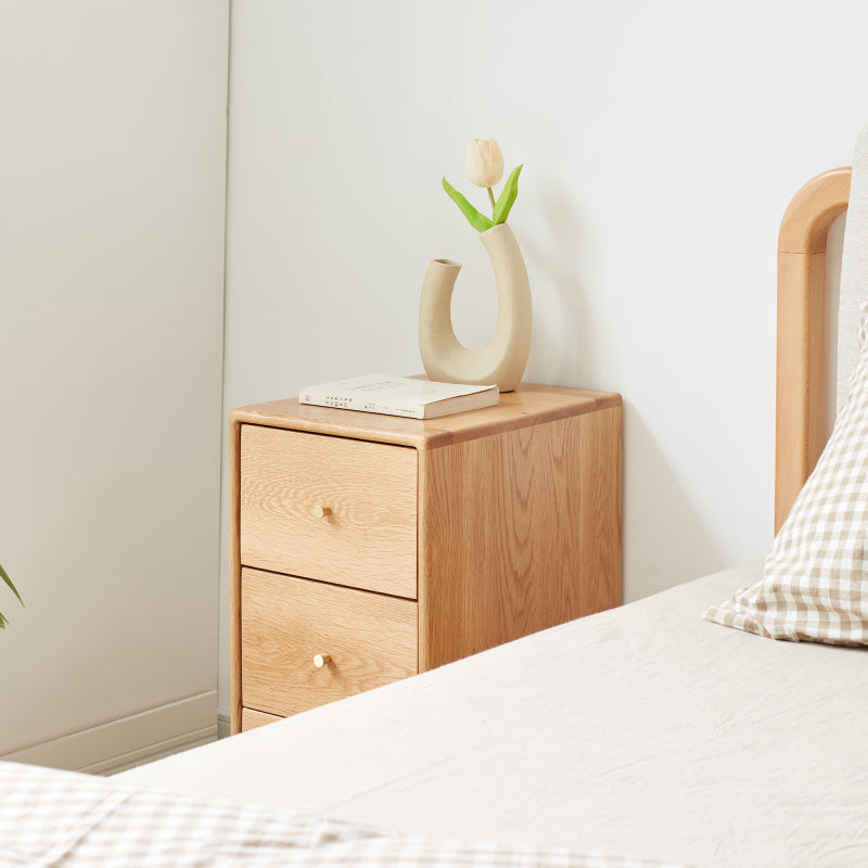 Solid Oak Corner Nightstand for Bedroom with Storage