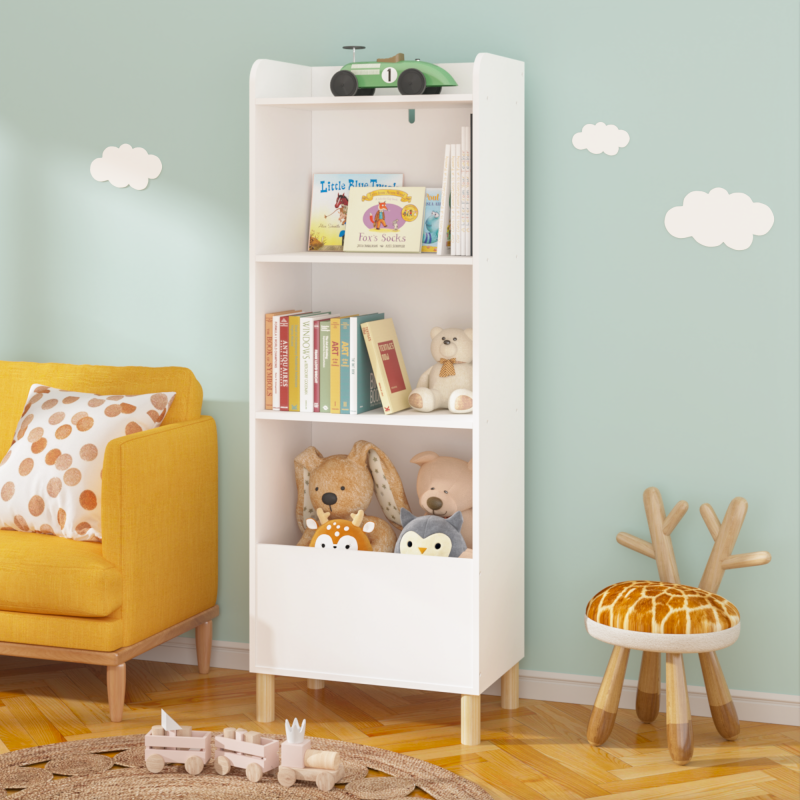Modern 4-Tier Kids Bookcase for Playroom with Toy Storage