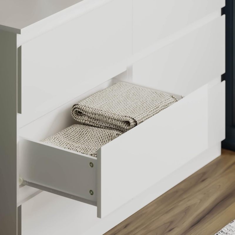 Modern 6-Drawer Double Dresser for Bedroom, Sleek White