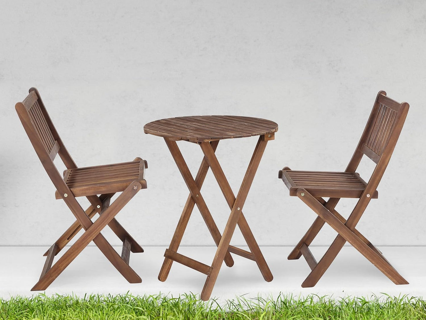 Natural Acacia 3-Pc Bistro Set for Patio & Balcony, Folding