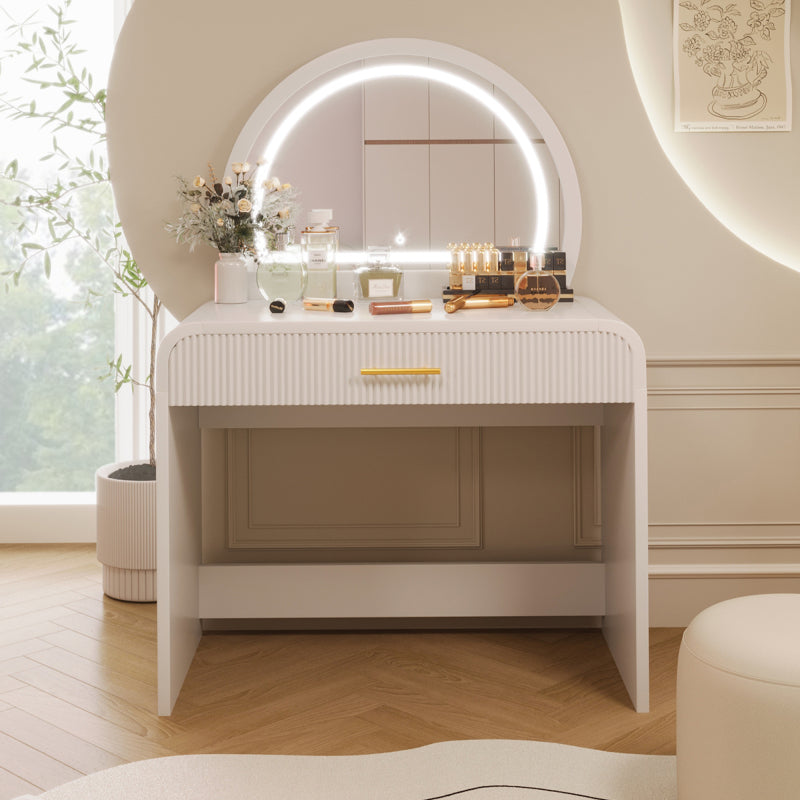 Modern Vanity Set for Bedroom with Touch LED Mirror, 2 Drawers