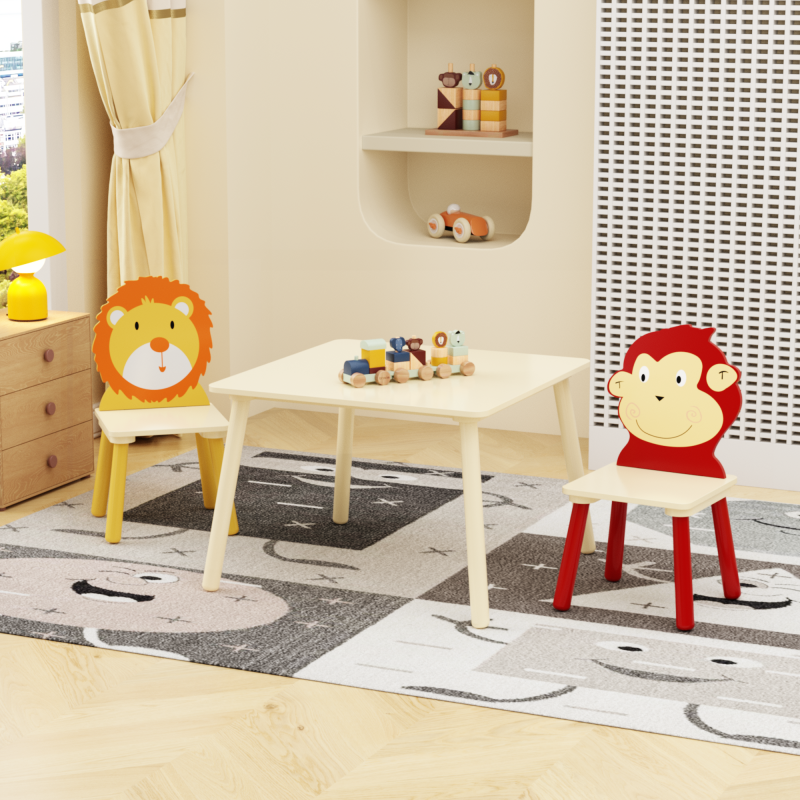 Playful Playroom Kids Table & 4 Animal Chairs, Spacious Top