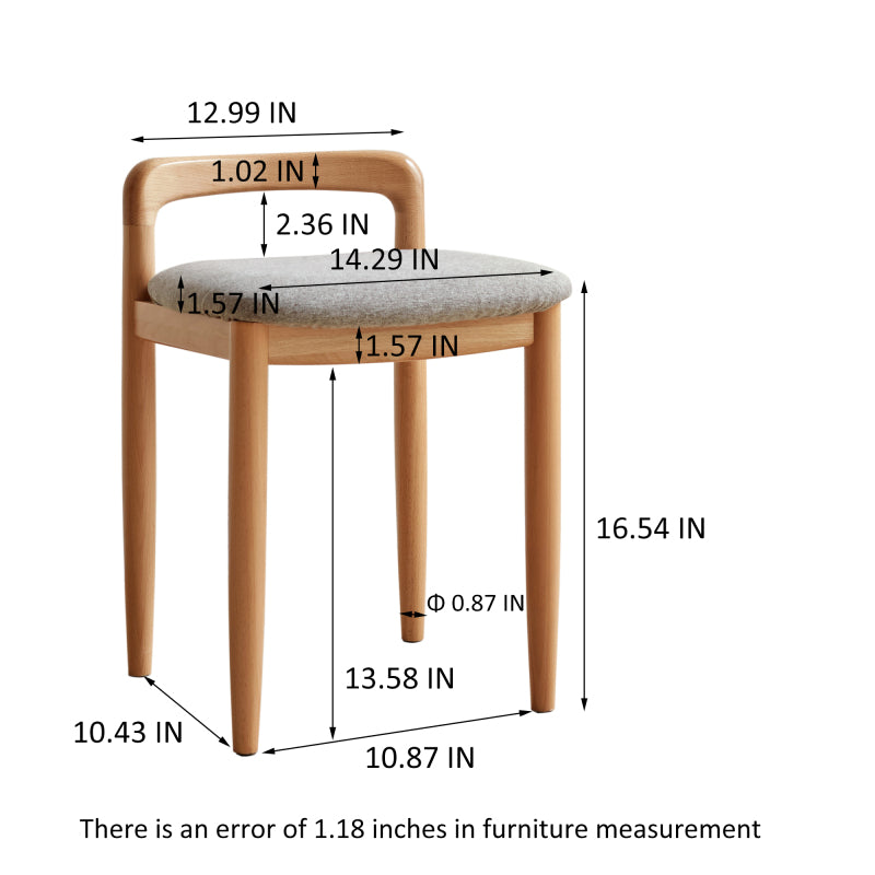 Natural Solid Beech Wood Vanity Stool for Bedroom & Dining