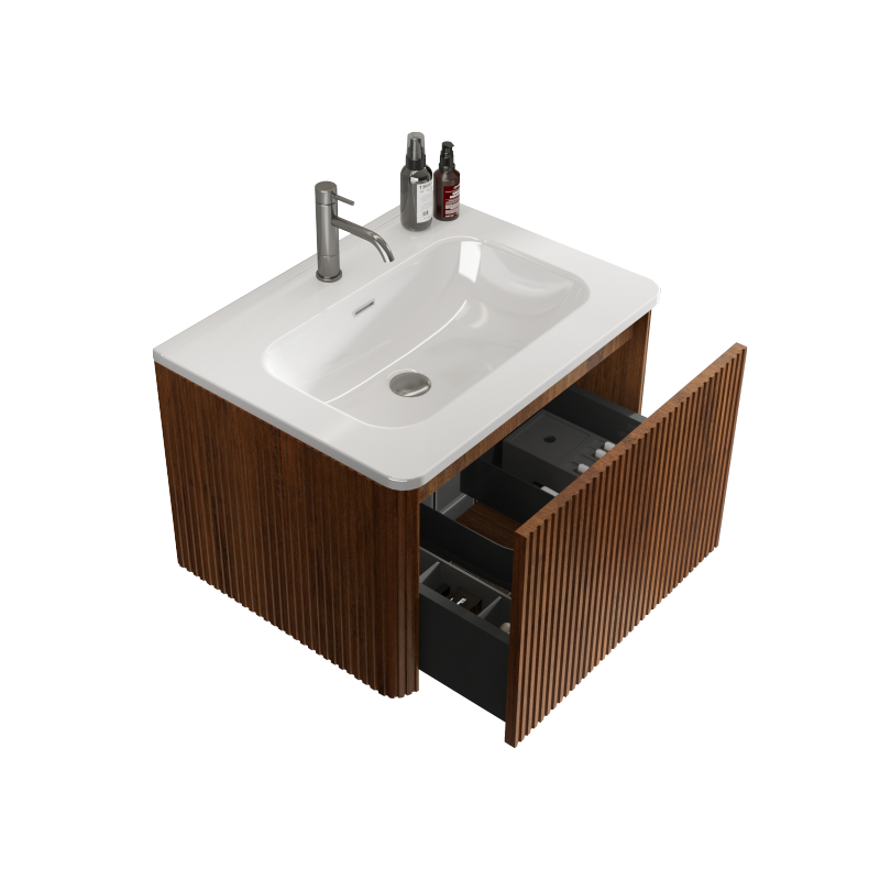 Etna 24-in Striped Walnut Floating Bath Vanity, Ceramic Sink