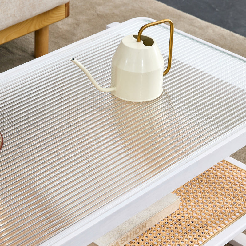 Modern White Coffee Table for Living Room, Glass Top, 2-Tier