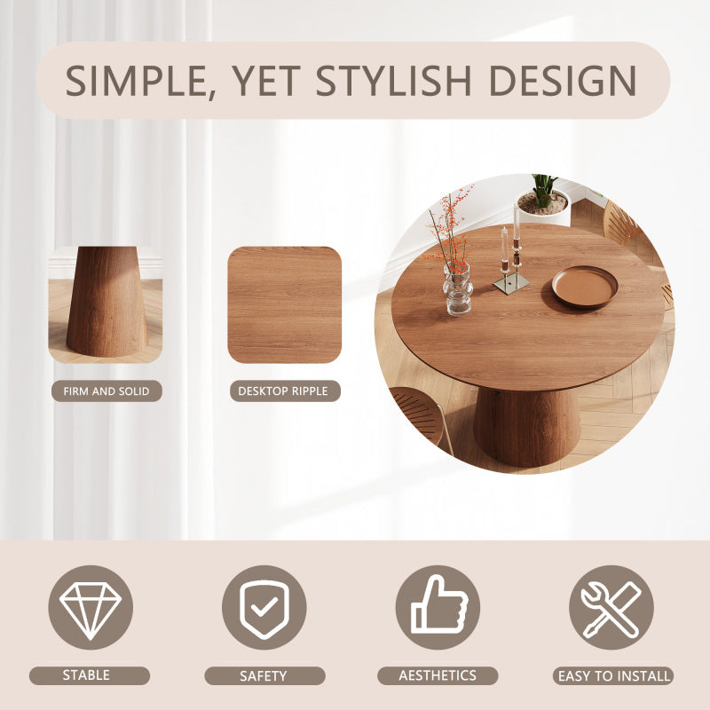 Modern Minimalist 43-inch Round Dining Table, Natural Wood