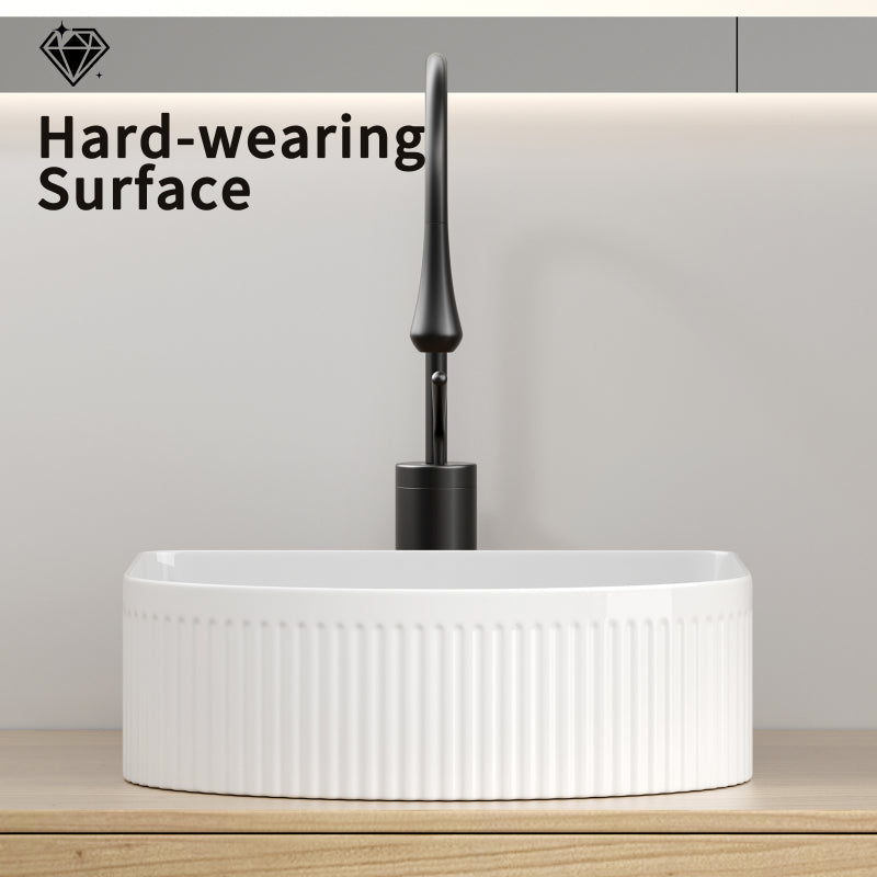 Modern Rectangle Vessel Sink for Powder Rooms Glossy Ceramic