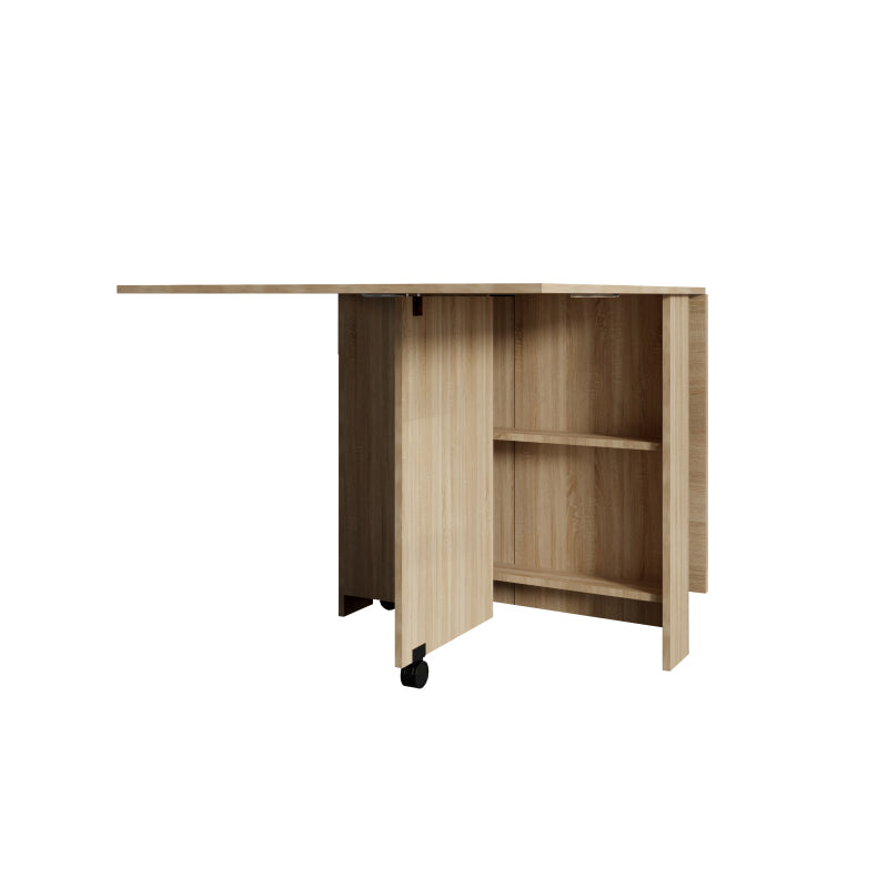 DFW Space-Saving Folding Dining Table with Shelves & Wheels