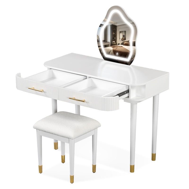 Modern Vanity Set for Bedroom with Touch LED Mirror, 2 Drawers
