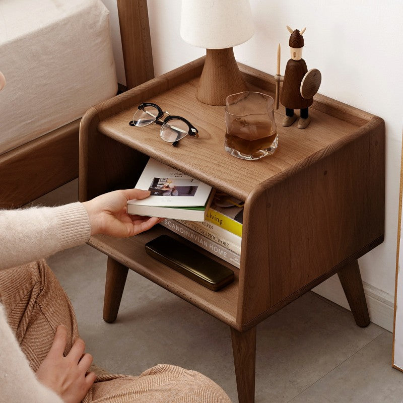 Nordic Solid Beech Nightstand, Compact Bedroom Storage