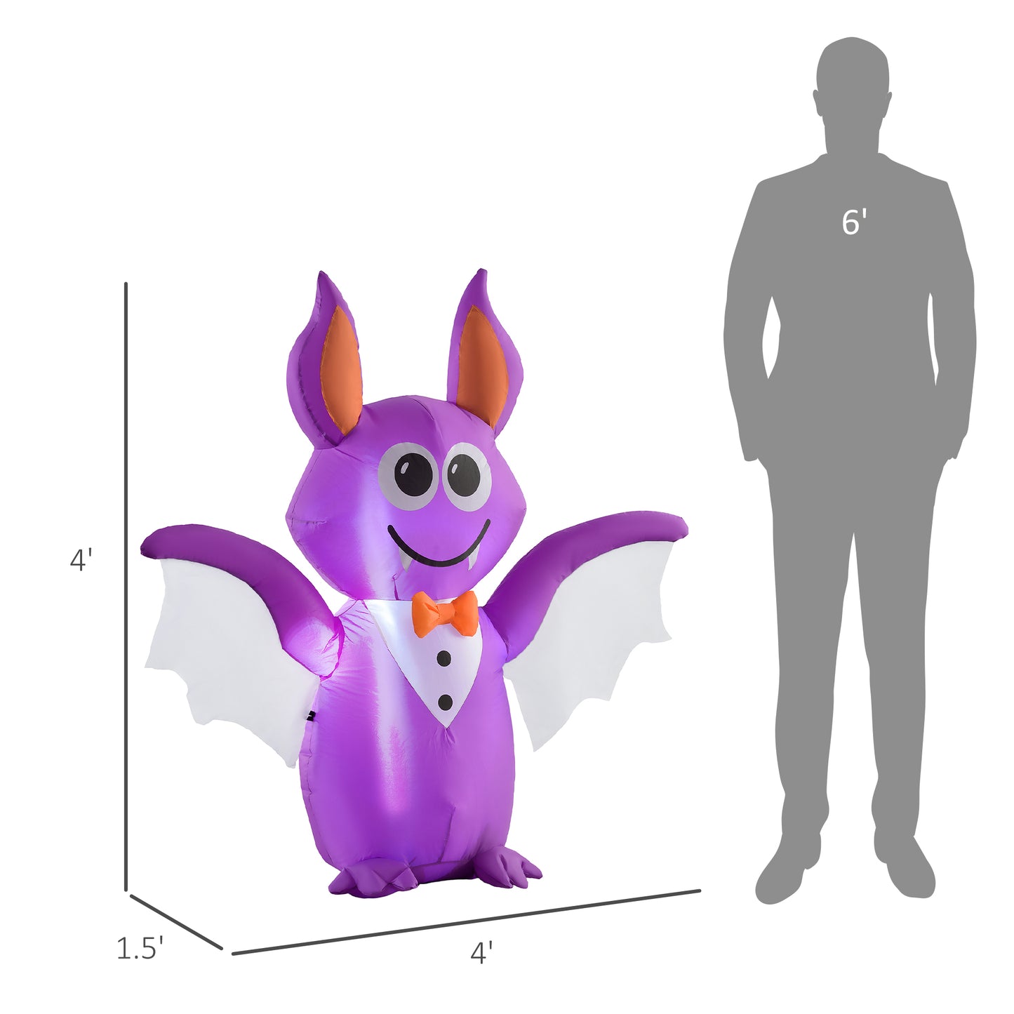 Outsunny Halloween Inflatable Bat, 6ft LED-Lit Yard & Garden