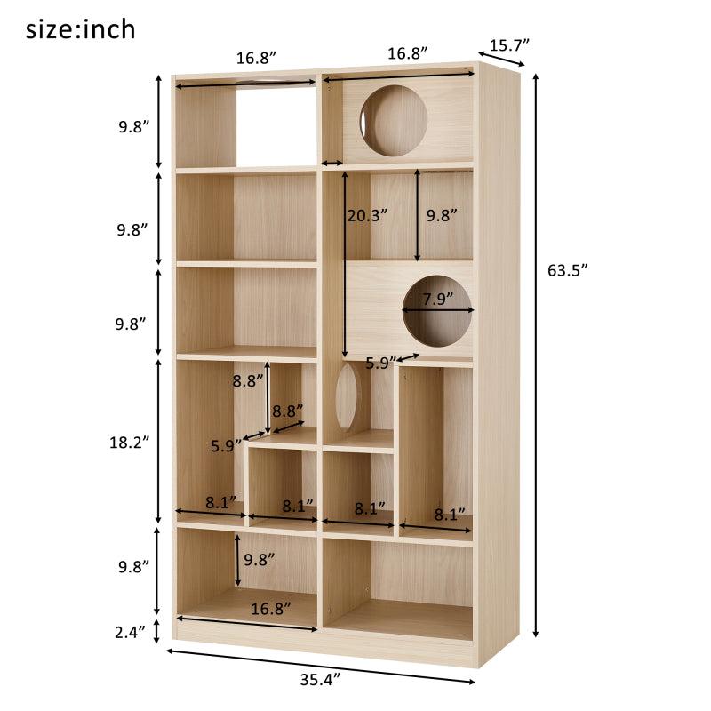 Modern Cat House Bookcase for Living Room Hidden Litter Box