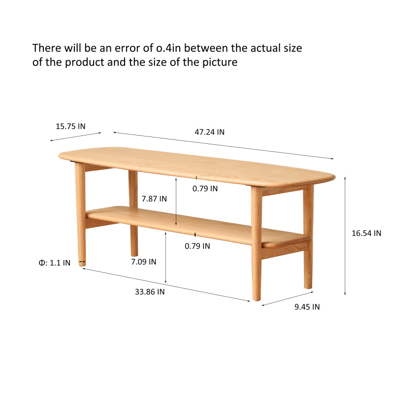 Minimalist Home Coffee Table, Solid Wood Top with Shelf