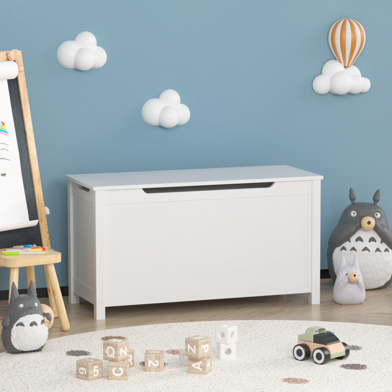 White Kids' Toy Box for Playroom with Safety Hinged Lid