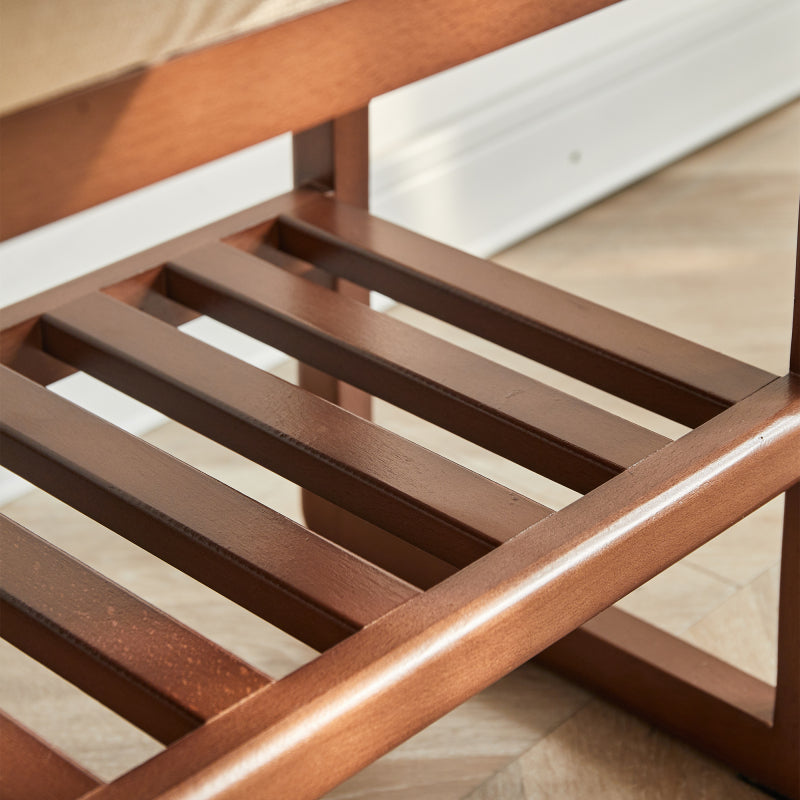 Walnut Solid Wood Entryway Shoe Bench with Cushioned Seat