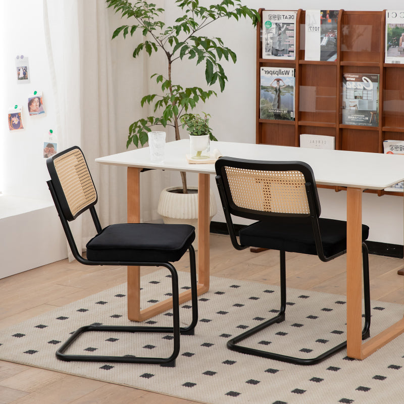 RR Mid-Century Dining Chairs, Velvet & Rattan, Set of 2