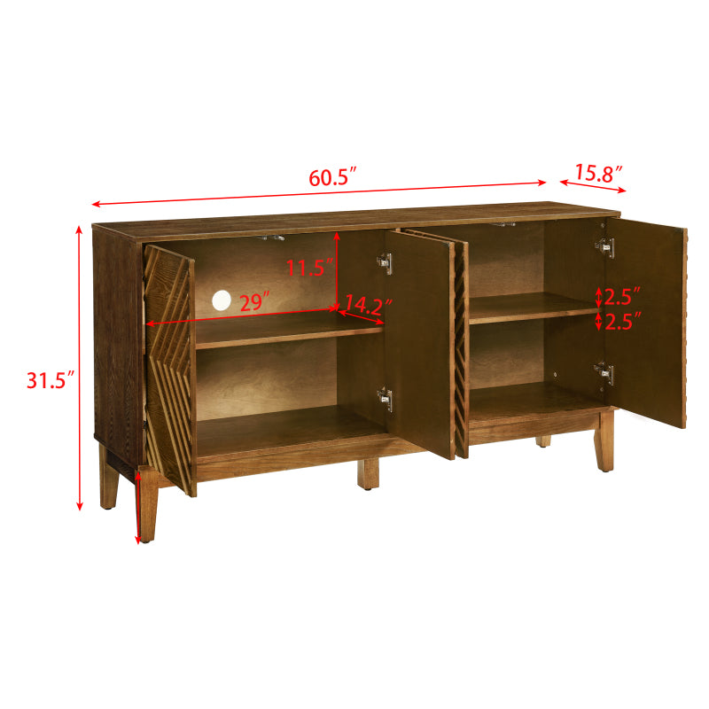 Walnut Mid-Century Sideboard for Living Room, Fluted Doors