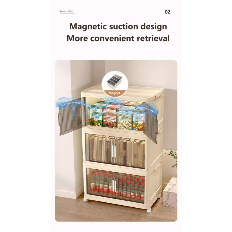 Modern Folding Closet Cabinet with Wheels, 3-Tier