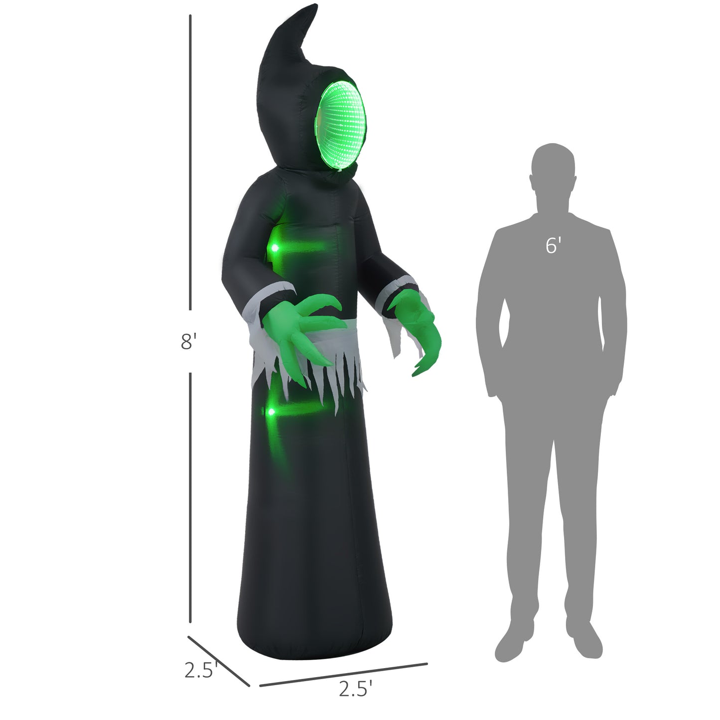 HOMCOM Spooky 8ft Inflatable Ghost for Yard, LED Mirror Face