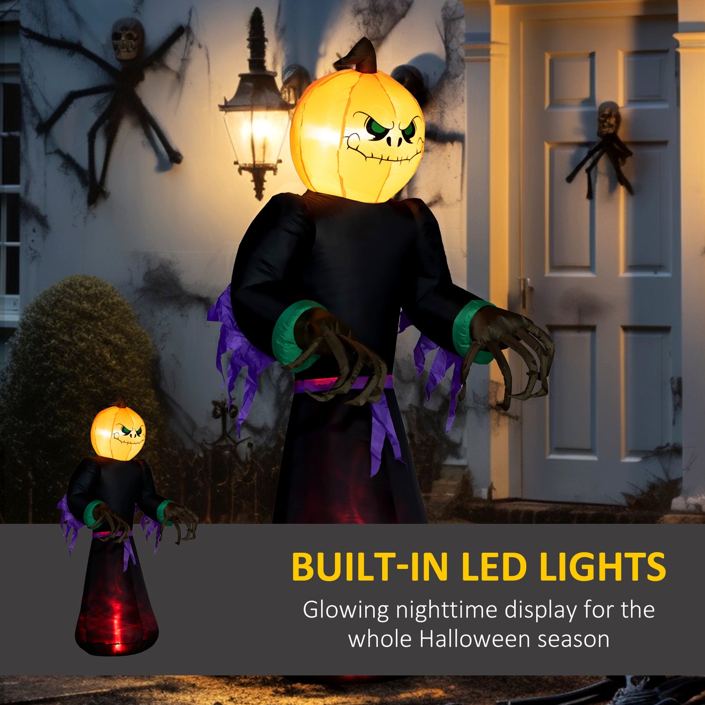 HOMCOM Halloween Reaper & Pumpkin Yard Inflatable, 7ft LED