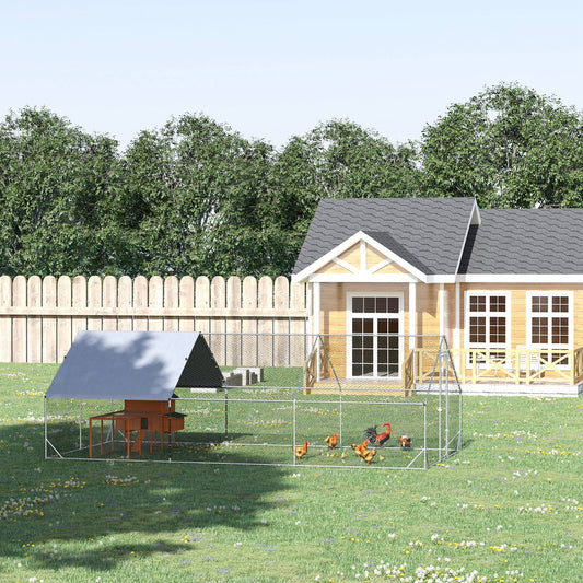 PawHut Covered Walk-In Backyard Chicken Run, Locking Door